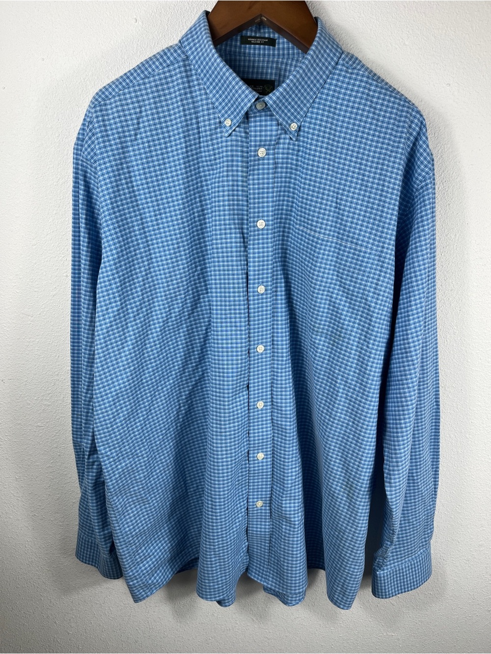 Eddie Bauer Mens XL Tall Blue Plaid Long Sleeve Button Down Shirt 100% Cotton